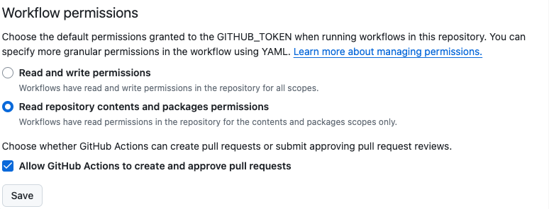 允许 GitHub Actions PR